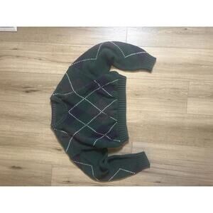 Green Argyle Pattern Cropped Sweater